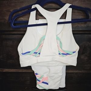 Fabletics SM matching sports bra and power hold legging set white with color